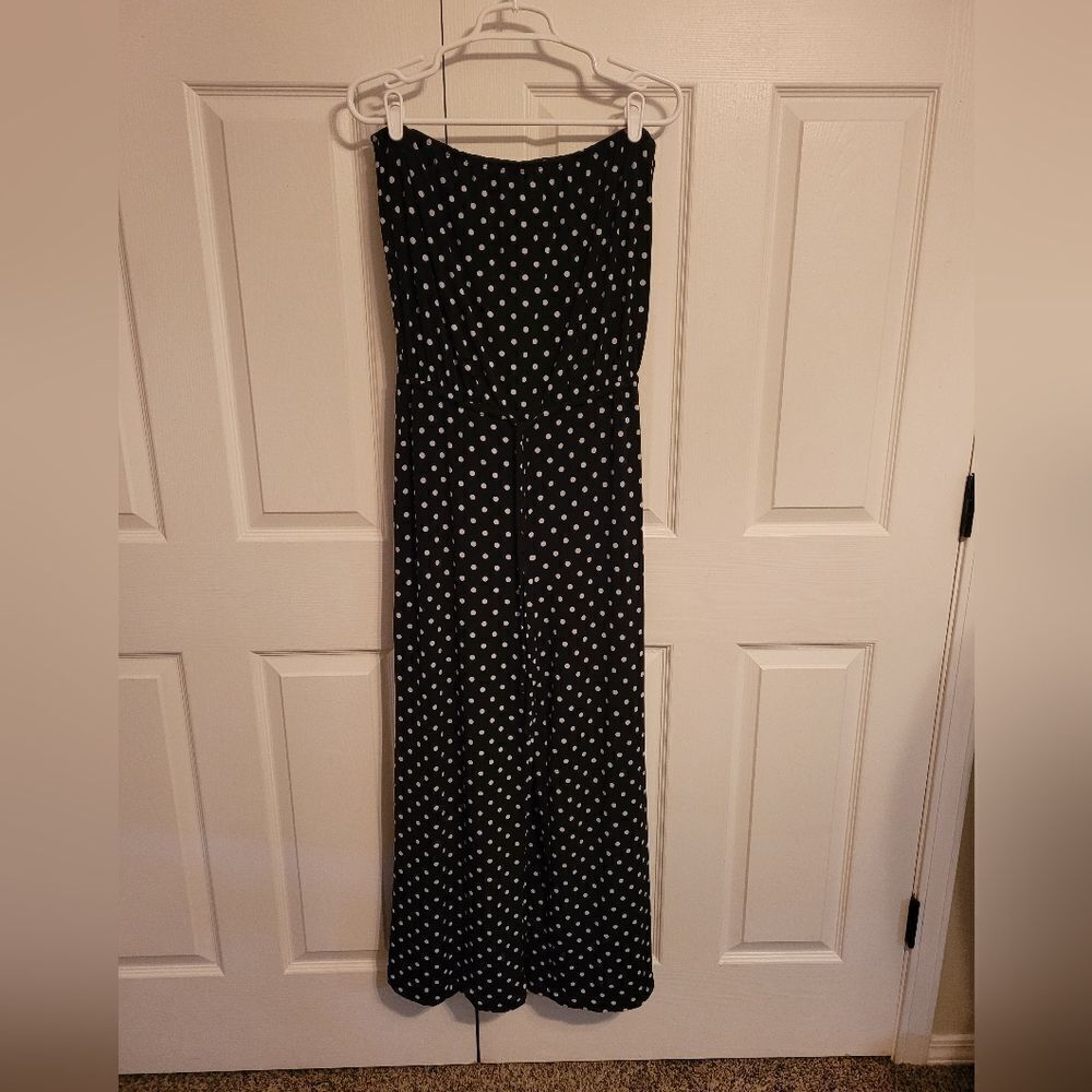 Connected apparel black polkadot‎ sleeveless jumpsuit size medium